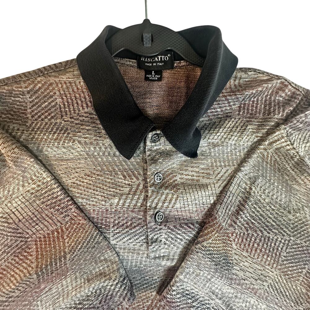 Vintage Riscatto Mens Large Short Sleeve Polo Shirt Made in Italy Abstract Knit